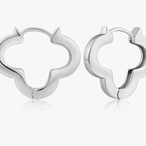 New! Silver Clover Hoop Earrings